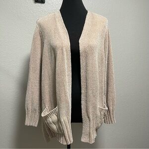 Seven7 women's super soft chenille open-front cardigan beige color with pockets